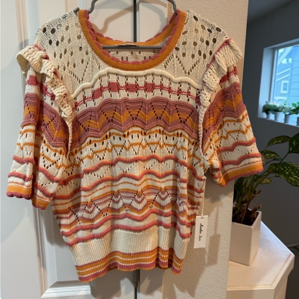 Multicolor Knit Sweater with Ruffle Details
